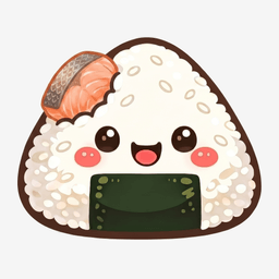 A salmon onigiri drawn as a smiling character